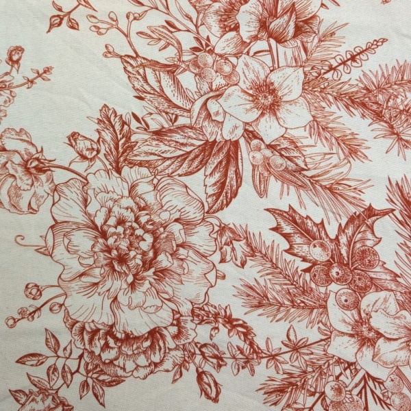 Digital Natural Linen Burnt Orange Vintage Flowers